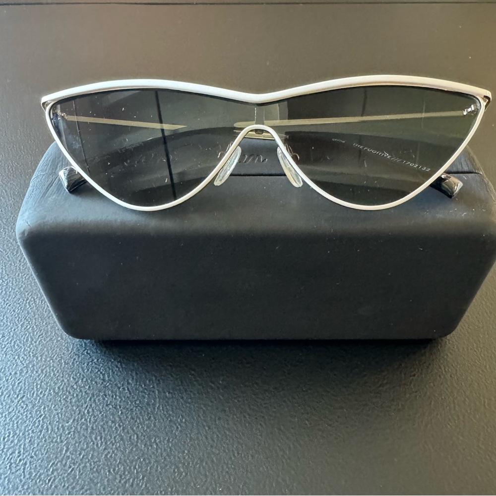 Adam Selman x Le Specs The Fugitive White & Gold Cateye Sunglasses